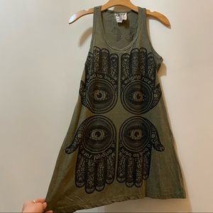 Cotton Tank Dress w/ Hamsa Hands | Sure Original | Olive Green | Sz M